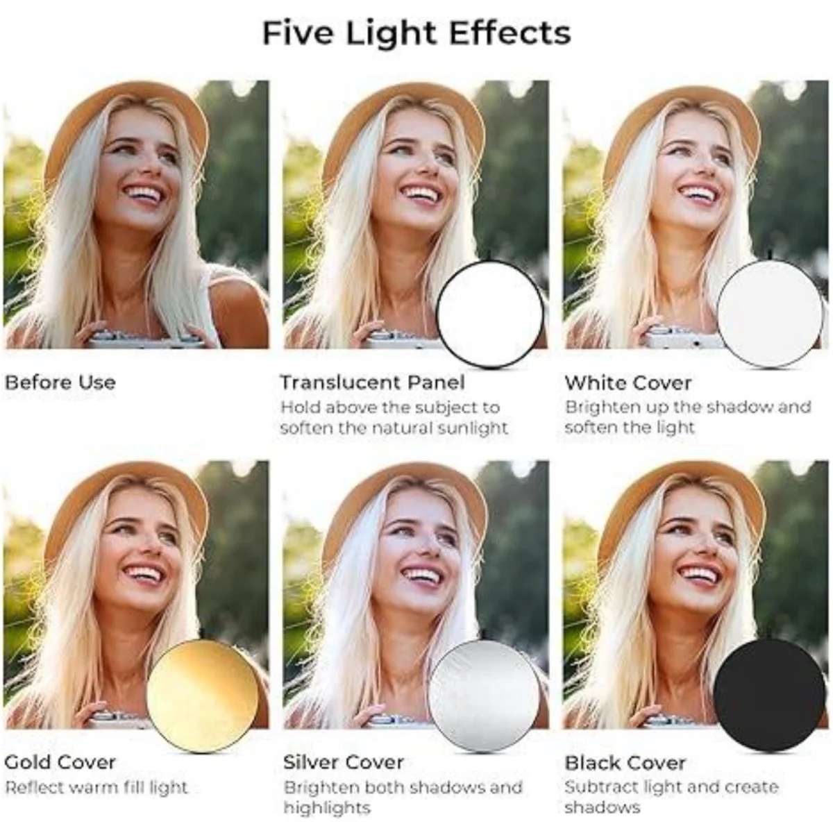 GAINVANE Draagbare 5-in-1 Fotografie Reflector Ronde Opvouwbare Fotostudio Lichtverspreider Meerkleurig Buiten 30/60/80/110CM