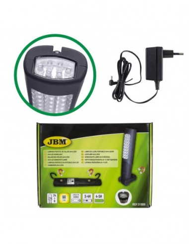 JBM 51889 PORTATILE OFFICINA 24 + 6 portato con BATTERIA RICARICABILE/con DOPPIO MAGNETE, CUNEO di SOSTEGNO E MAGNETIZZATO BASEMAN