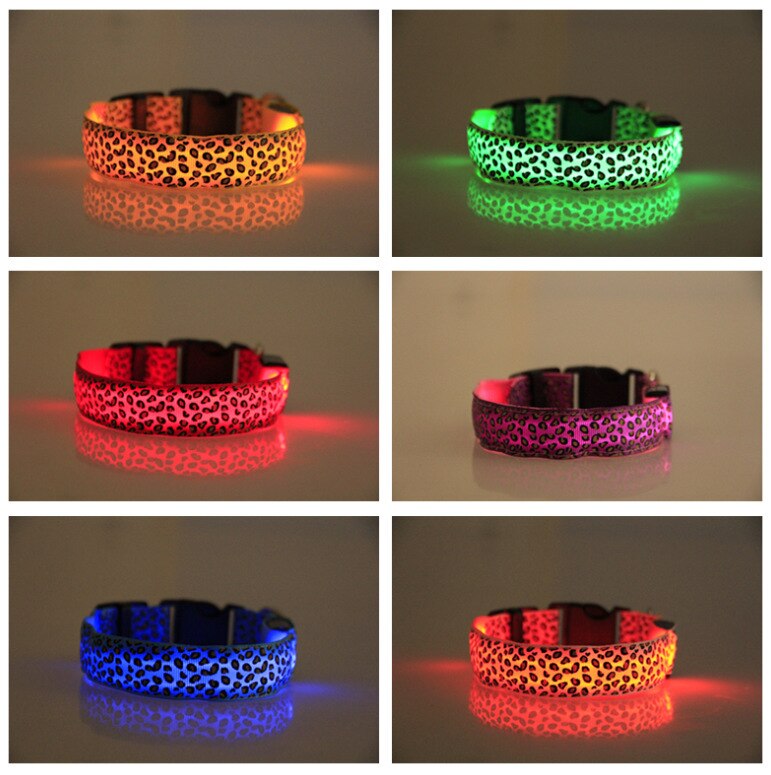 Collar luminoso LED para perro y mascota, arnés de seguridad para caminar al aire libre, con pajarita, brillante, para cachorro de leopardo