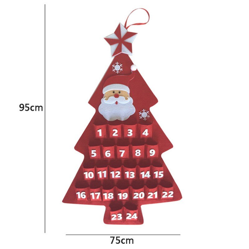 Calendario de Adviento colgante de pared de Navidad Calendario de Adviento en fieltro de Santa con bolsillos Navidad cuenta atrás calendario Navidad decoración del hogar: F