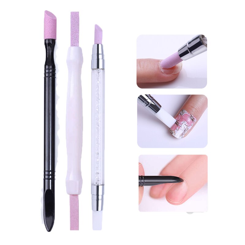Empujador de cutículas para uñas, 1 unidad, blanco y negro, cabeza de cuarzo, exfoliante, piedra, Palito para cutícula, pluma, cuchara, corte, manicura, pedicura, herramientas para cuidado de uñas