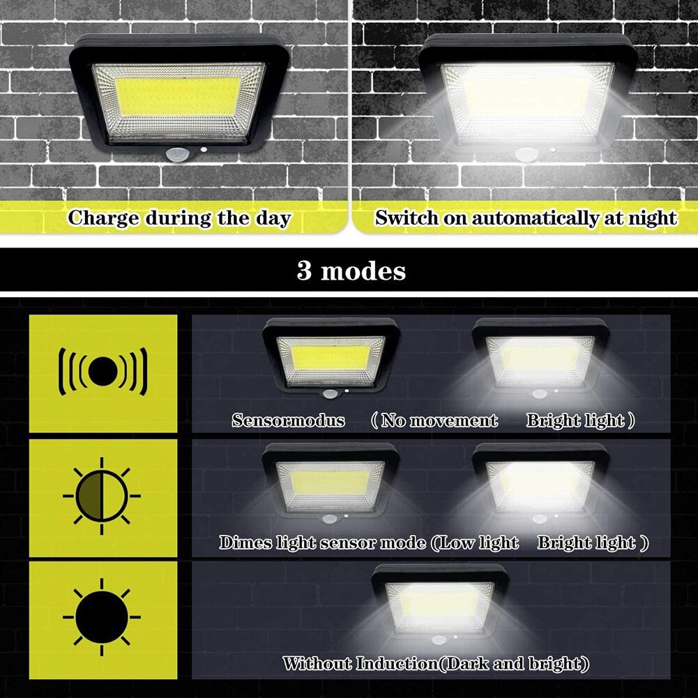 Applique murale solaire à 120led avec détecteur de mouvement, imperméable, éclairage d'urgence, idéal pour un jardin, une rue ou un sentier