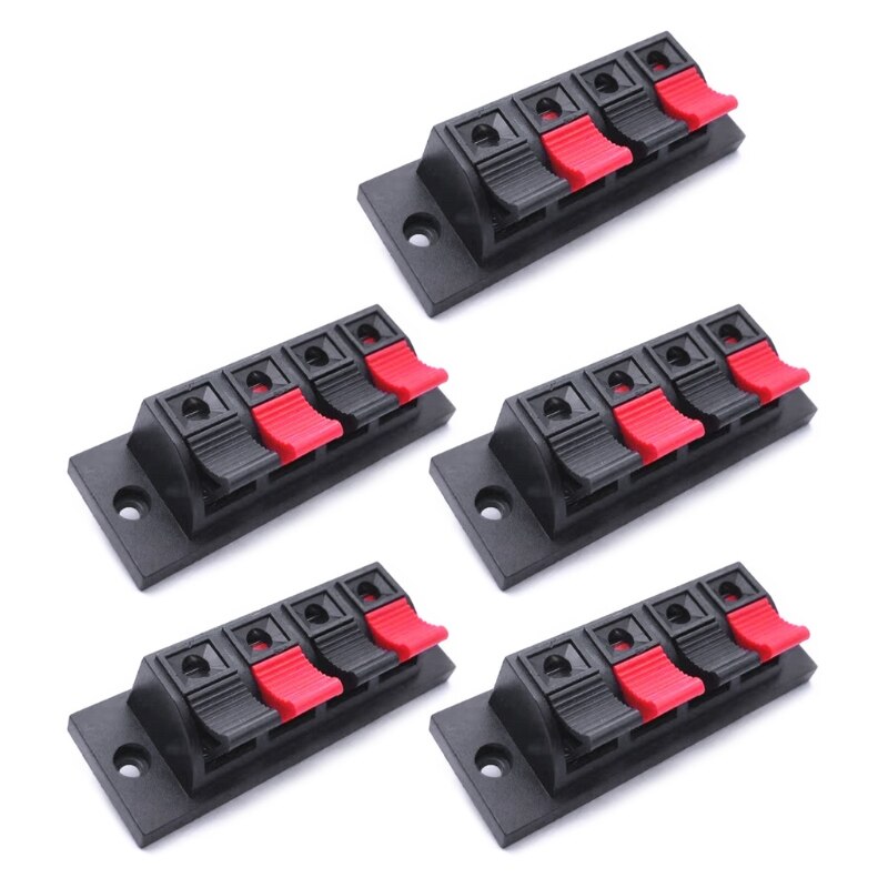 5pcs Speaker Terminal Block Stereo Speaker Strip Shape Push Release Connector Plate 4 Position