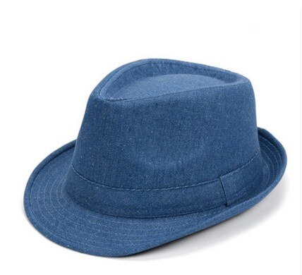 Klassische Denim oben Fedora Hütte Für Männer Steampunk Formale Gentleman Dickens Kostüm Hüte draussen Geizig Krempe Kappen: Denim Blau