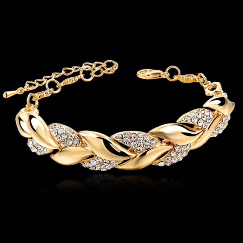 Golden Leaf Zircon Bracelets Women Vintage Bracelet Female Brand Jewelry Bracelets Bangles Women Accessories Bracelet