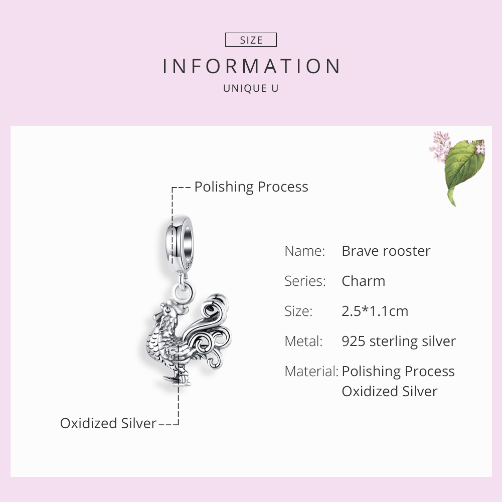 Rooster BISAER 925 Sterling Silver Brave Rooster Cock Animal Beads Charms fit Women Bracelets DIY Silver 925 Jewelry ECC1337