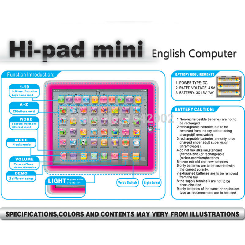 Apprendimento della lingua inglese le macchine di Apprendimento Giocattoli pad Macchina di Apprendimento Dei Bambini Del computer Portatile PlayPad computer apprendimento formazione scolastica Giocattoli per I Bambini