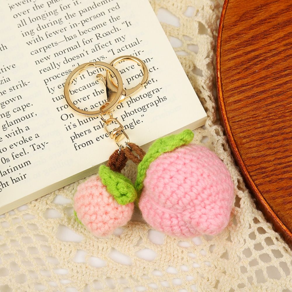 Neue gestrickte Frucht Schlüssel bund Simulation Erdbeer Kirsche Birne Pfirsich Schlüssel ring Frauen Mädchen Auto tasche Schlüssel Anhänger Schmuck Schlüssel halter: Rosa