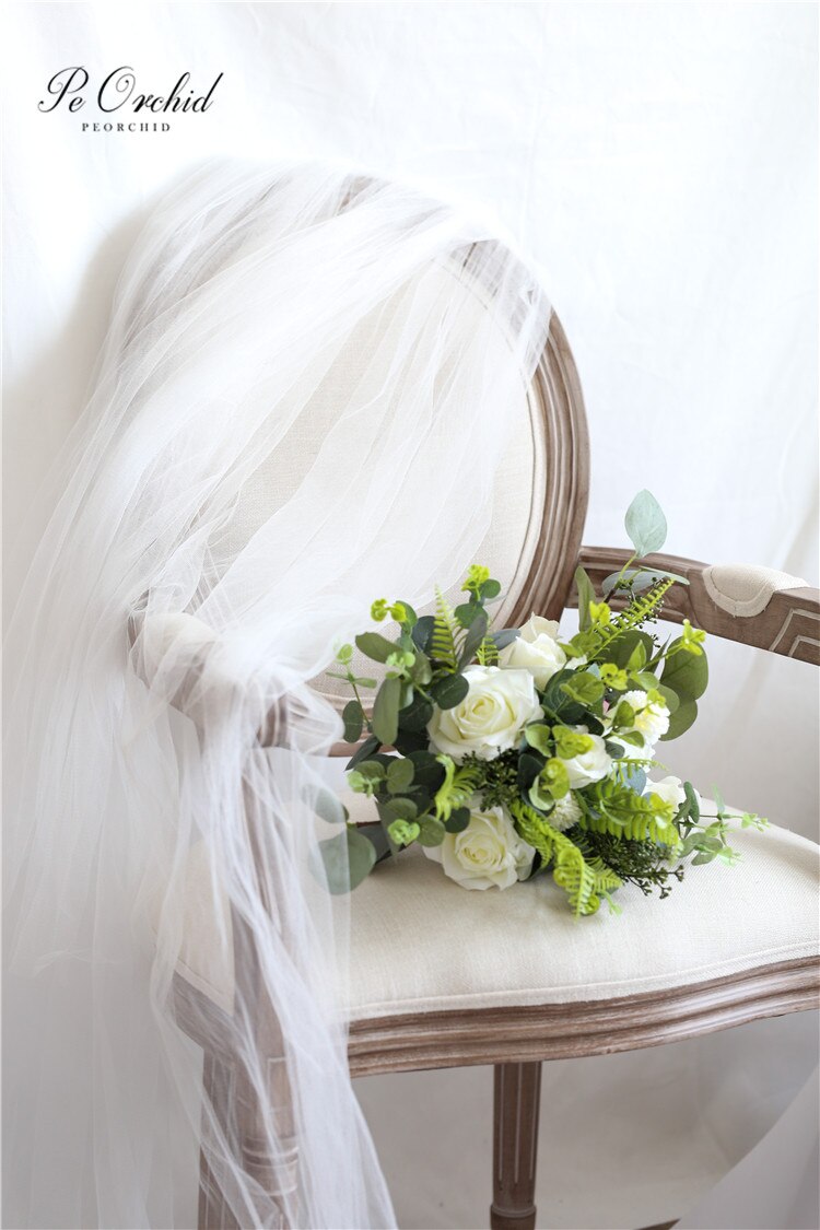 PEORCHID Tuin Stijl Bruidsboeket Rose Bloemen Kunstmatige Bruids Boeket Boho Bruidsboeket Real Touch Eucalyptus Boeket
