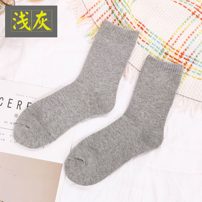 Chaussettes en coton et laine pour hommes, chaussettes épaisses et chaudes à Compression, couleur unie, blanc, 10 couleurs: 5pairs light grey