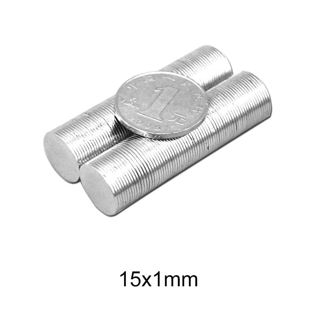 Imanes redondos potentes de 15x1mm, 15x1mm, hoja a granel de neodimio, disco magnético de 15x1mm, imán permanente de neodimio fuerte de 15x1mm, 20 ~ 300 Uds.