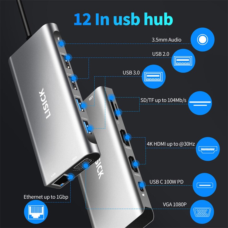 Usb c hub rj45 tipo c para multi usb 3.0 hub 3.5mm adaptador hdmi doca para huawei companheiro 30 macbook pro USB-C 3.1 tipo de porta c hub