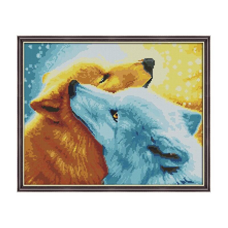 Con zorro de nieve decoración de pared de Casa 14CT 11CT de algodón bordado de hilo juegos de costura DIY costura MANUALIDADES Kits punto de cruz patrones Kit