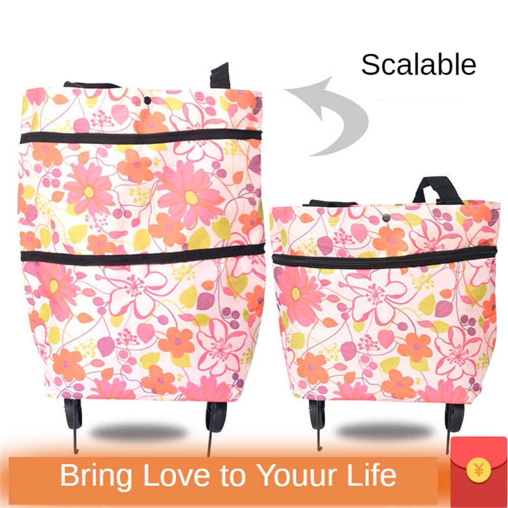 B-LIFE Collapsible Two-stage zipper Trolley Bags Folding Shopping Bag with Wheels Foldable Shopping Cart Reusable Shopping Bags
