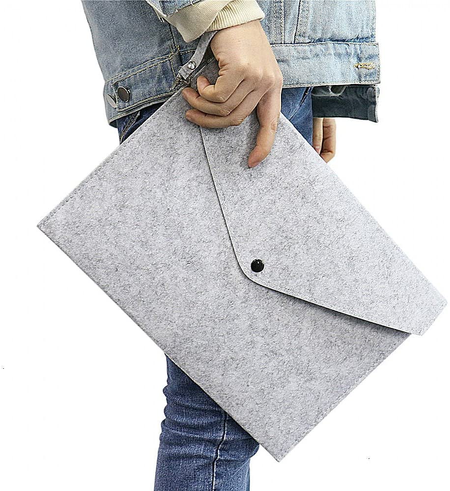 A4 File Folders-Expanding File Folder Portable Felt Holder Envelope Office Durable Briefcase Document Bag (with Lanyard): grey