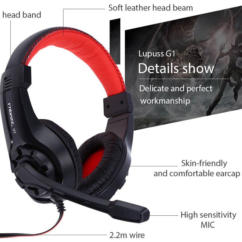 Lupuss G1 Wired Hoofdtelefoon Met Microfoon Verstelbare Over Ear Gaming Headsets Koptelefoon Lage Bass Stereo Voor Pc