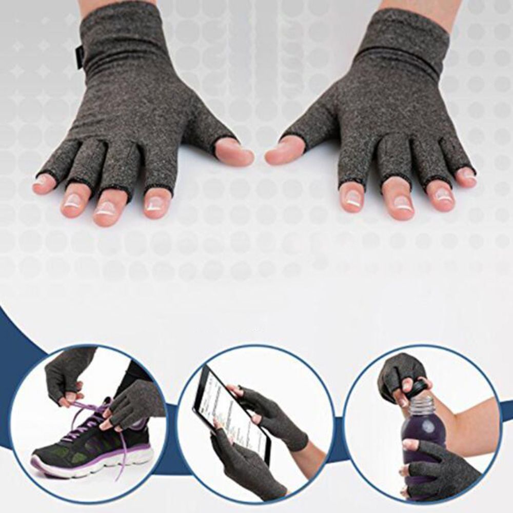 1 par kompressionshandskar i bomull, halvfinger, grå, damer och män, elastiska handskar för ledtryckslindring, hälsovård, armband