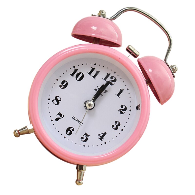 Portable Classic Silent Double Bell Alarm Clock Quartz Movement Bedside Night Light Best (pink)