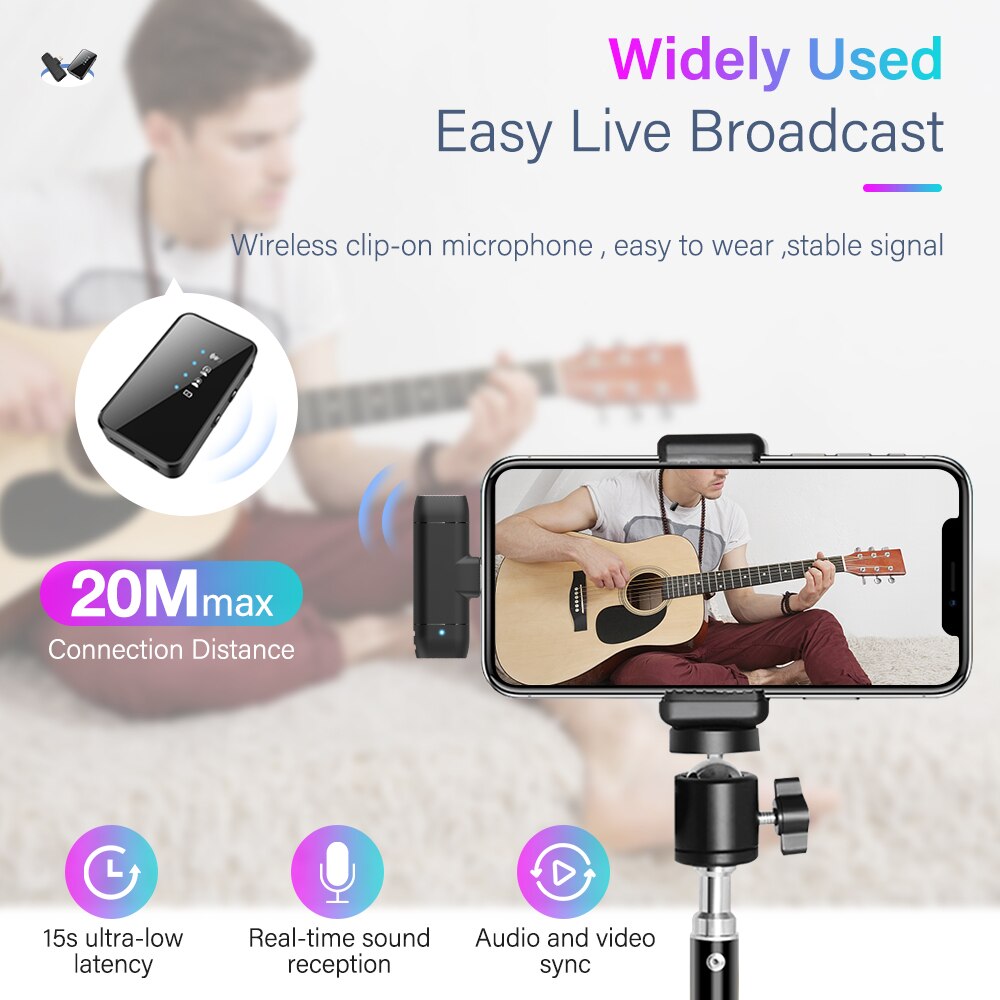 Funk-lavalier-mikrofon mit rauschunterdrückung für iphone 11, 12 , 13 pro max, x, ipad, samsung  s21 a52, xiaomi, huawei und usb-typ-c-geräte