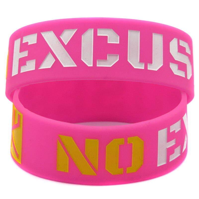 OBH 1PC No Excuse One Inch Wide Silicone Bracelet Engraved and Filled in Color