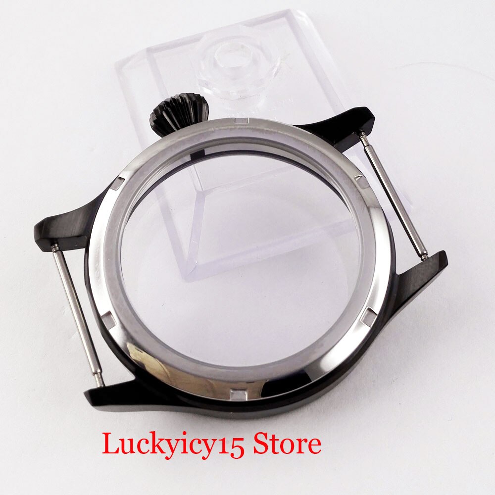 PVD Plated 43mm Watch Case with Sapphire Glass Fit ETA 6497 6498 Hand Winding Movement