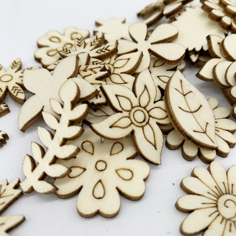 Unfinished Wood Flower Leaf Cutouts Embellishments Wooden Pieces Ready To Paint or Decorate for Wood Craft and DIY Projects