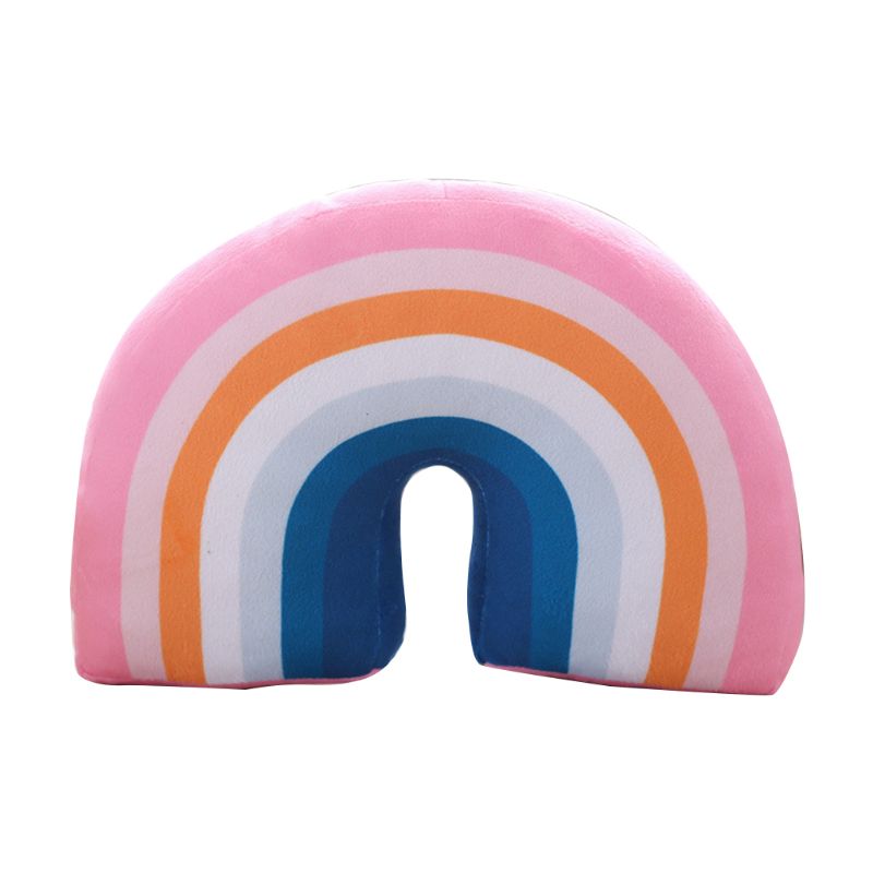 Almohada en forma de U de arcoíris para niños, cojín para el cuello, soporte para la cabeza, juguete de felpa para dormir, decoración de la habitación de los niños: PK