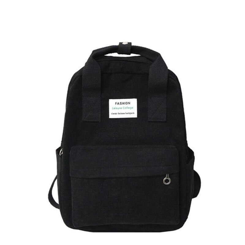 Rucksack Corduroy Backpack Casual College School Daypack for Teenager: black