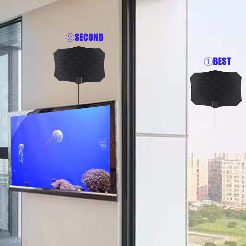 Flat Indoor TV Aerial HD Signal Amplifier HDTV Digital TV Antenna HDTV 50 Miles Range VHF UHF TV Antenna For Digital TV