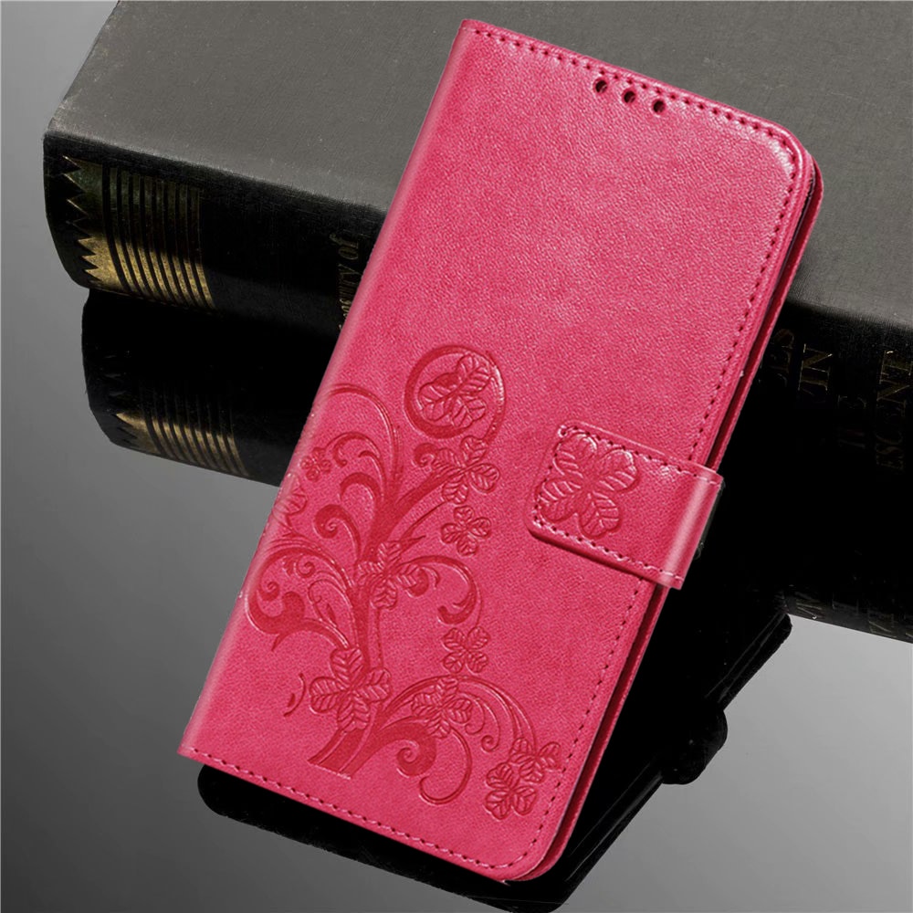 Luxe reliëf 3d bloemenhoesje voor samsung galaxy ace gt -s5830i s5830 pu leren portemonnee flip telefoonhoesje tas volledige achterkant: 2 rode