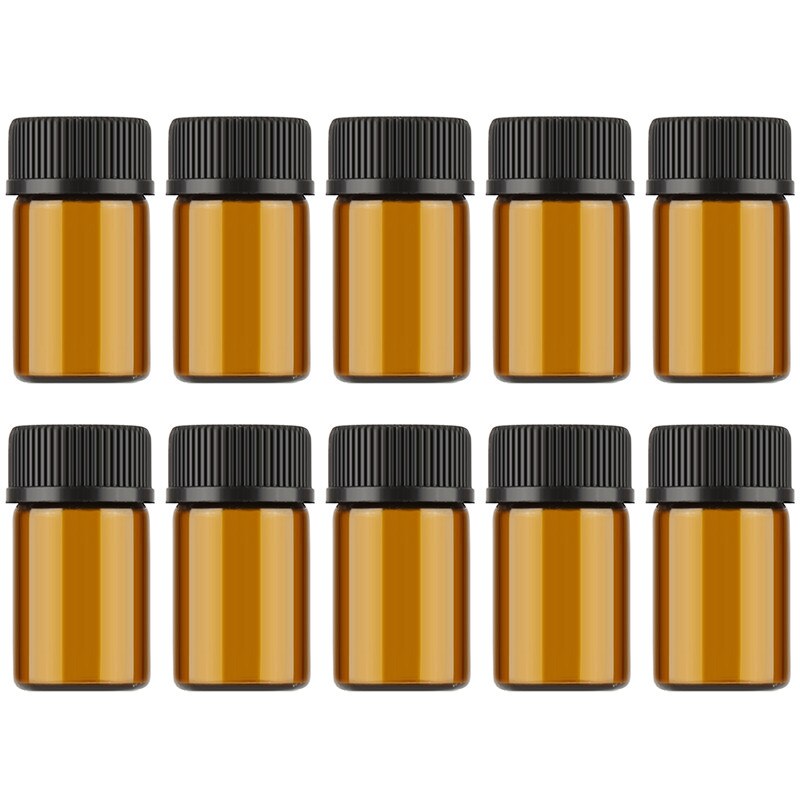 10 Stks/set Mini Amber Glas Etherische Olie Reagentia Hervulbare Vloeibare Pot Aromatherapie Etherische Olie Fles Sample Flessen Gereedschap: 3ml