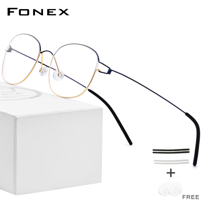 FONEX Titan Legierung Gläser Rahmen Männer Brillen Koreanische Frauen Myopie Optische Rahmen Schraubenlose Brillen 98618: Blau Gold