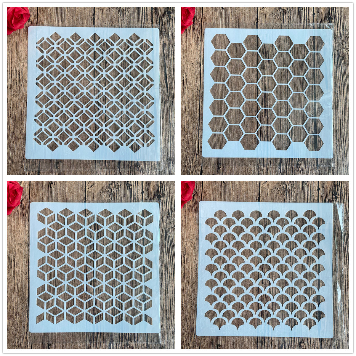 20 *20 cm fyrkantiga hantverksmandalaformar för att måla stenciler stämplade fotoalbum präglade papperskort på trä, tyg, vägg: 4 st