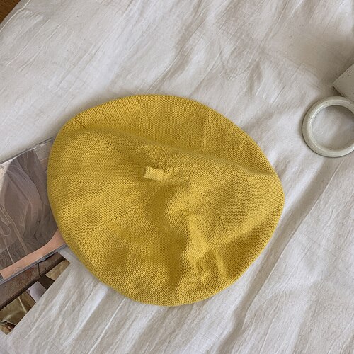 Chapeau de peintre sauvage rétro, Version coréenne de la grande circonférence de la tête tricotée japonaise, béret Monochrome Gorros, printemps et automne: YELLOW
