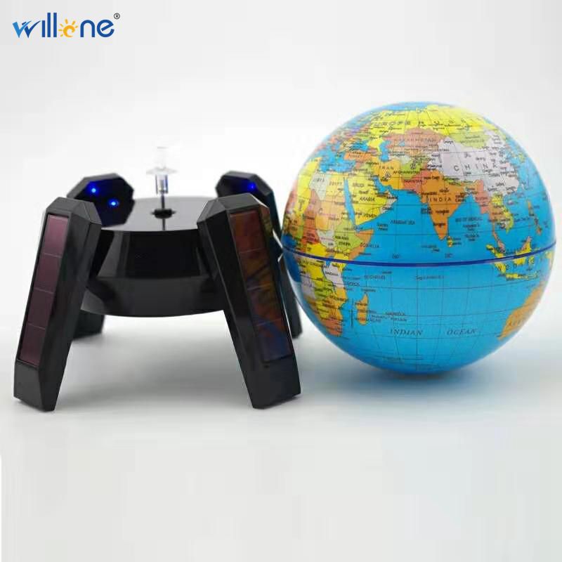 Willone 1 set Durable Rotating World Globe Map Solar Powered Room Office Table decoration for Kids Educational