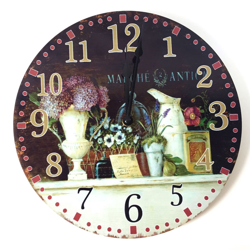 12 inch wall clock, wooden wall clock, retro clock, quartz wall clock, European clock