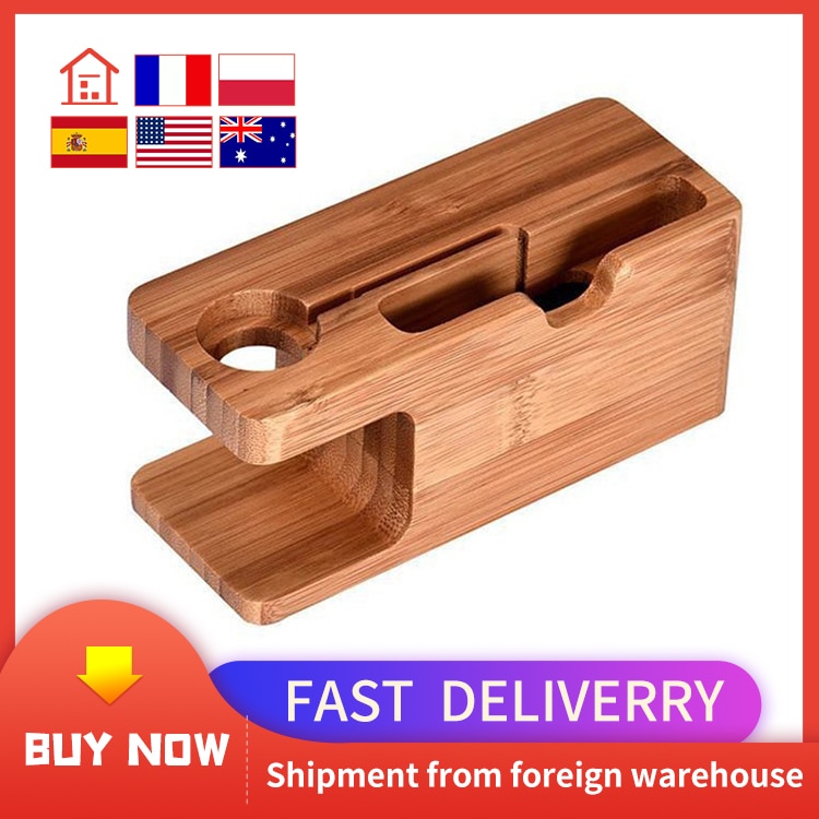 2-In-1 Real Bamboe Hout Desktop Stand Voor Ipad Tablet Beugel Docking Houder Oplader Voor Iphone Opladen dock Voor Apple Horloge