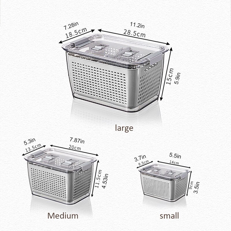 1pcs Fresh Produce Storage Containers Fridge Drip Basket Produce Saver Refrigerator Storage Basket Set Fresh Vegetable Fruit