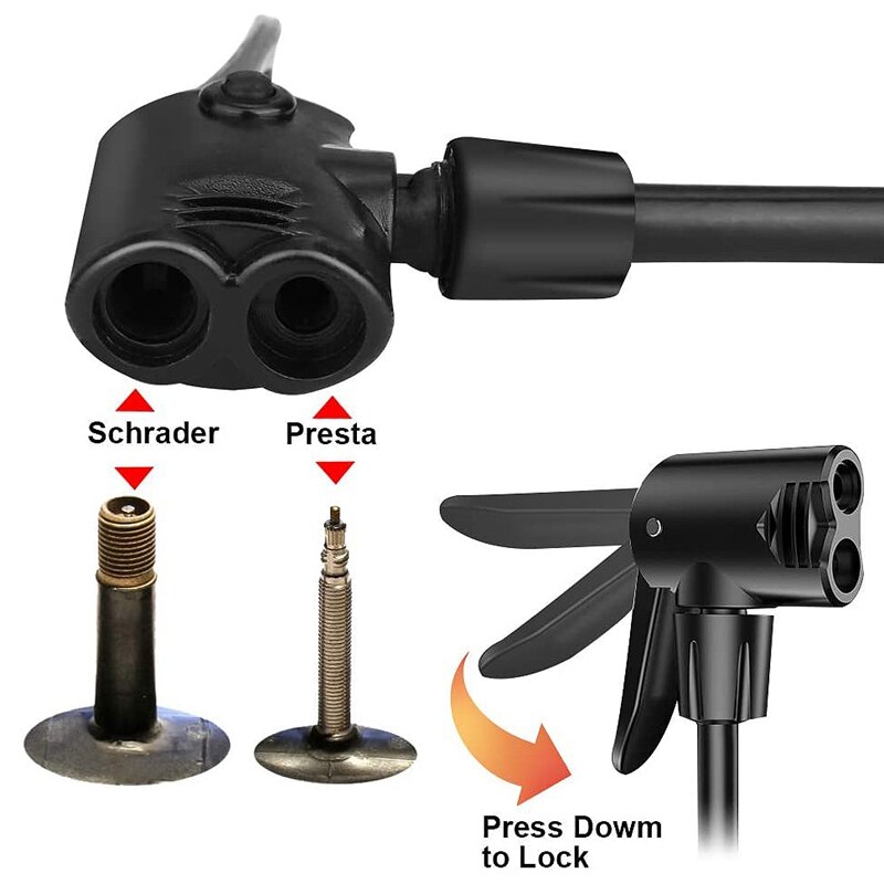 Fahrrad Fuß Pumpe mit Manometer Universal Presta und Schrader Ventil Mini Fahrrad Reifen Luftpumpe mit Gas Ball Nadel, blau