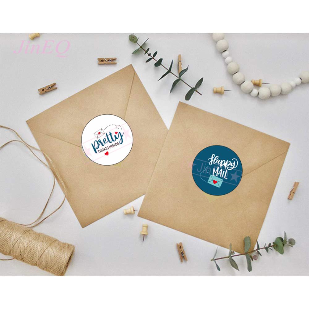 500pcs Paper Happy Mail Stickers 1'' Circle Seal Label Stickers Scrapbooking for Thank You Cards Business Packaging Pretty