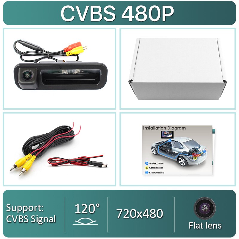 HD AHD 1080P 170 Degree Fisheye Lens Car Rear View Reverse Backup Trunk Handle Camera For Ford Focus For Focus 3 2C 3C: CVBS 720x480P 125Deg