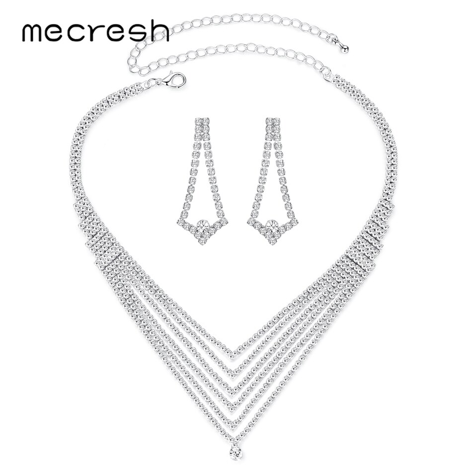 Mecresh Strass Bruiloft Sieraden Sets voor Vrouwen Afrikaanse Kralen Sieraden Set Luxe Crystal Bridal Ketting Set Accessoires TL551