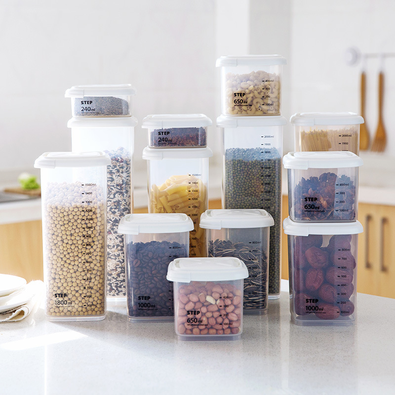 4 Different Capacity Plastic Sealed Cans Kitchen Storage Box Transparent Food Canister Keep Fresh Clear Container Pasta Box