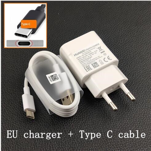 Oryginalna szybka ładowarka Huawei QC2.0 9V 2A ue wtyczka kabel Usb 3.1 typu C szybka ładowarka do P20 lite P9 P10 Nova 3 smartphone: EU Type C cable