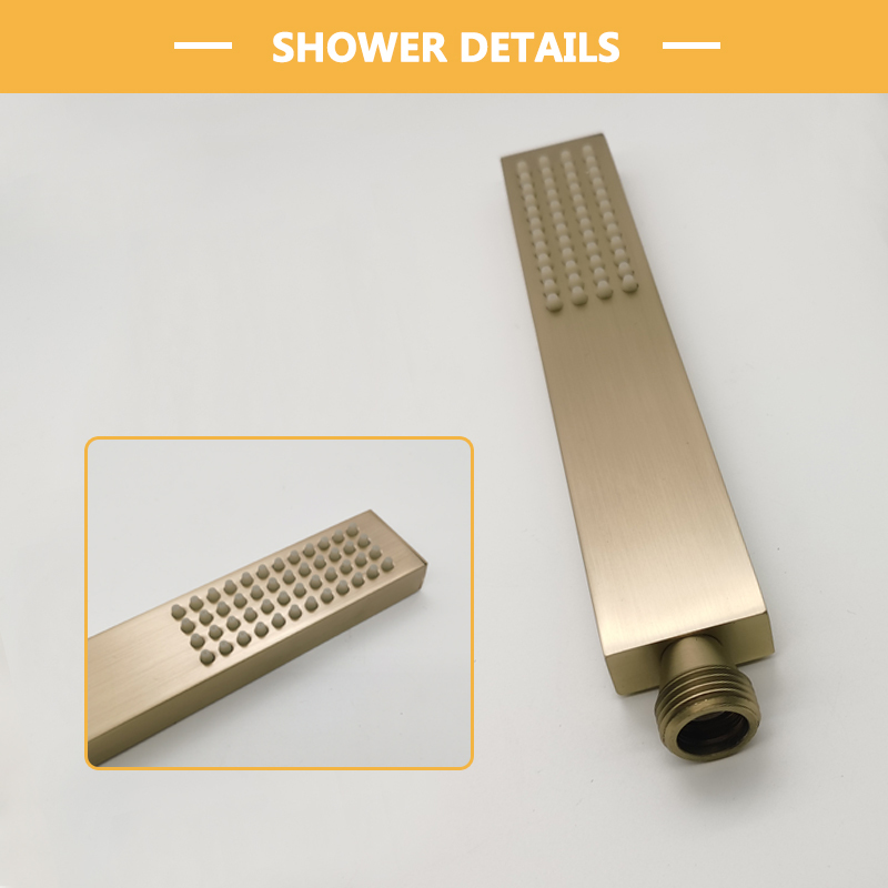 Messing Wandmontage Badkamer Douchekraan Set Vierkante Douchekop Mengkranen Handdouche Hoofd Borstel Goud In Muur Badkamer kranen