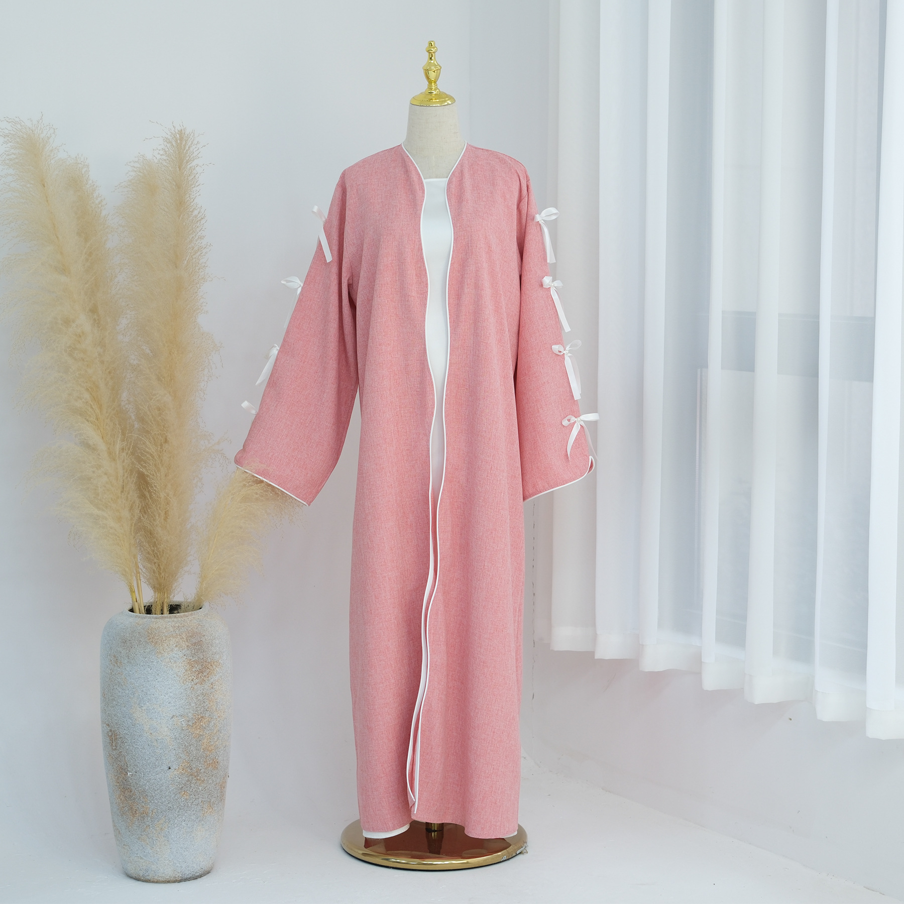 Vestido largo árabe de Ramadán para mujer, Abaya musulmana, Vestidos de con lazo, Jalabiya, Marruecos, Arabia Saudita, Dubai, caftán islámico, Eid Abayas: XXL / Rosa