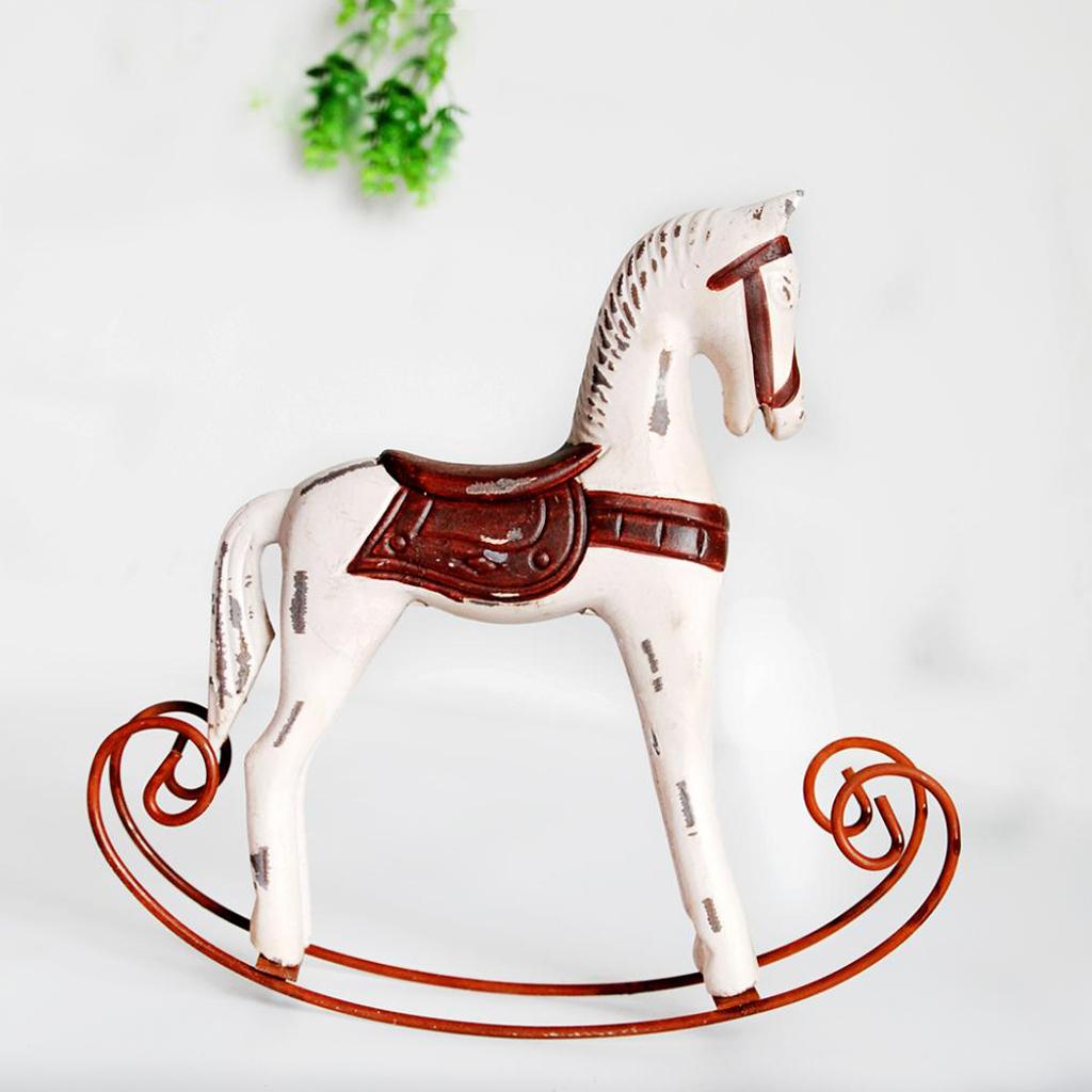 Wooden Mini Rocking Horse Craft Decoration Nordic Style Wooden Crafts Ornaments: Warm White