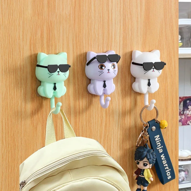 Ganchos para gatitos, gancho de pared para gatos de dibujos animados, colgador para colgar en la pared, soporte para llaves, utilidad de almacenamiento para el hogar, decoración de pared para ropa y sombrero, 4 Uds.