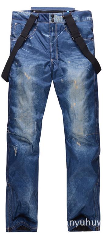 Jean Snowboard Broek Bretels Denim Ski Broek mannen Skate Sneeuw Board Waterdichte Thermische Broek Volwassen Pantalones: Blauw / Xxl