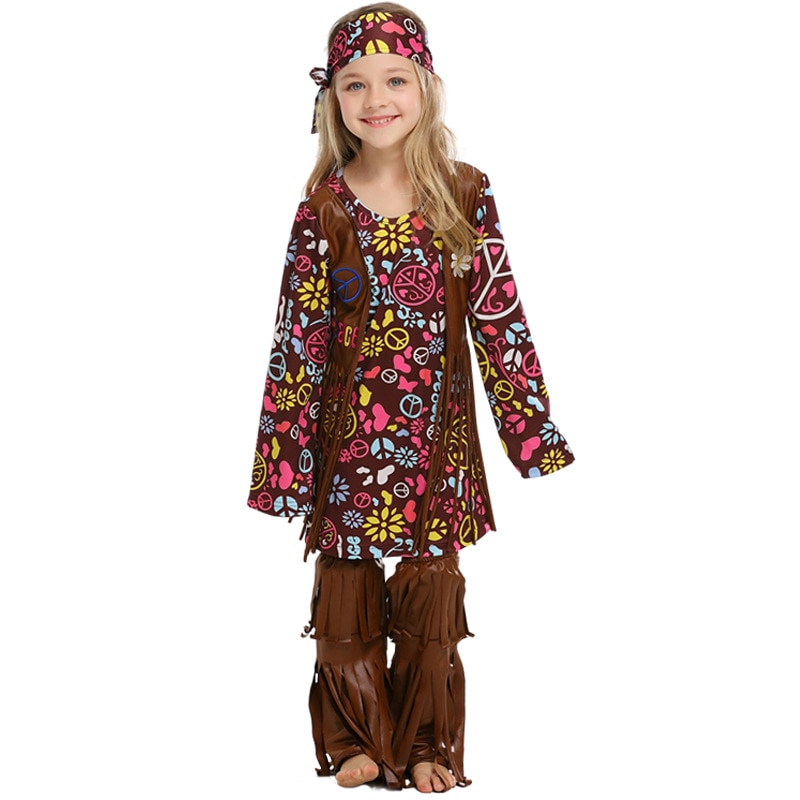Volwassen Kid 60's Hippie Kostuum Bloem Power Disco Kostuum Dames 70s Diva Fancy Dress Outfit Halloween Kostuums voor Vrouwen meisje